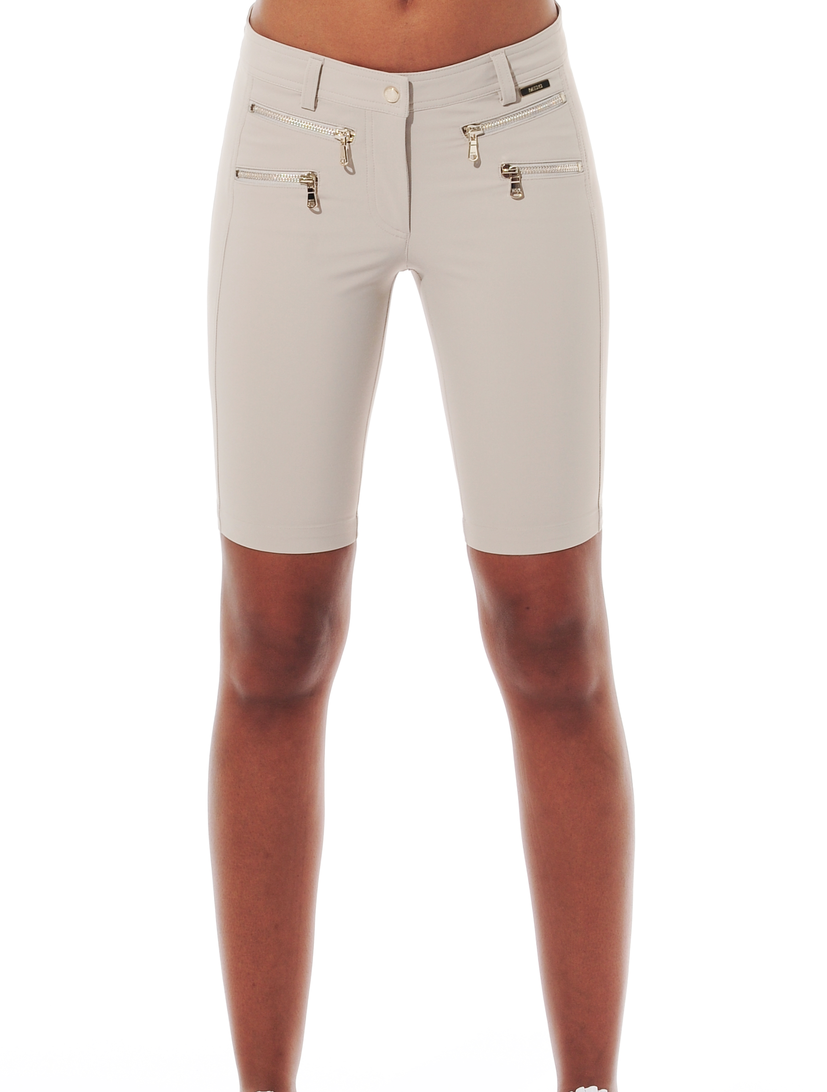 4way stretch double zip shorts light taupe 