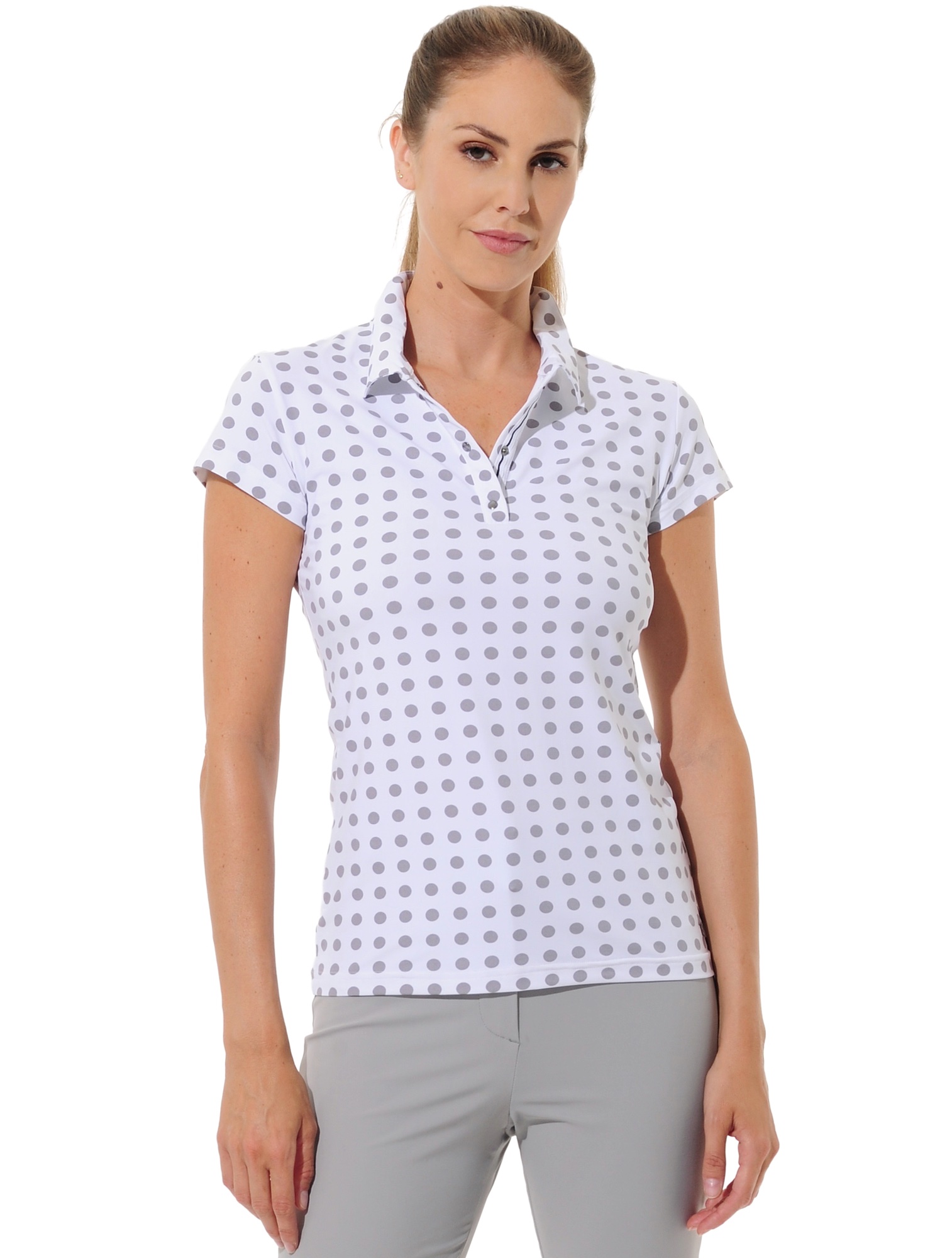 Dots print golf polo shirt grey