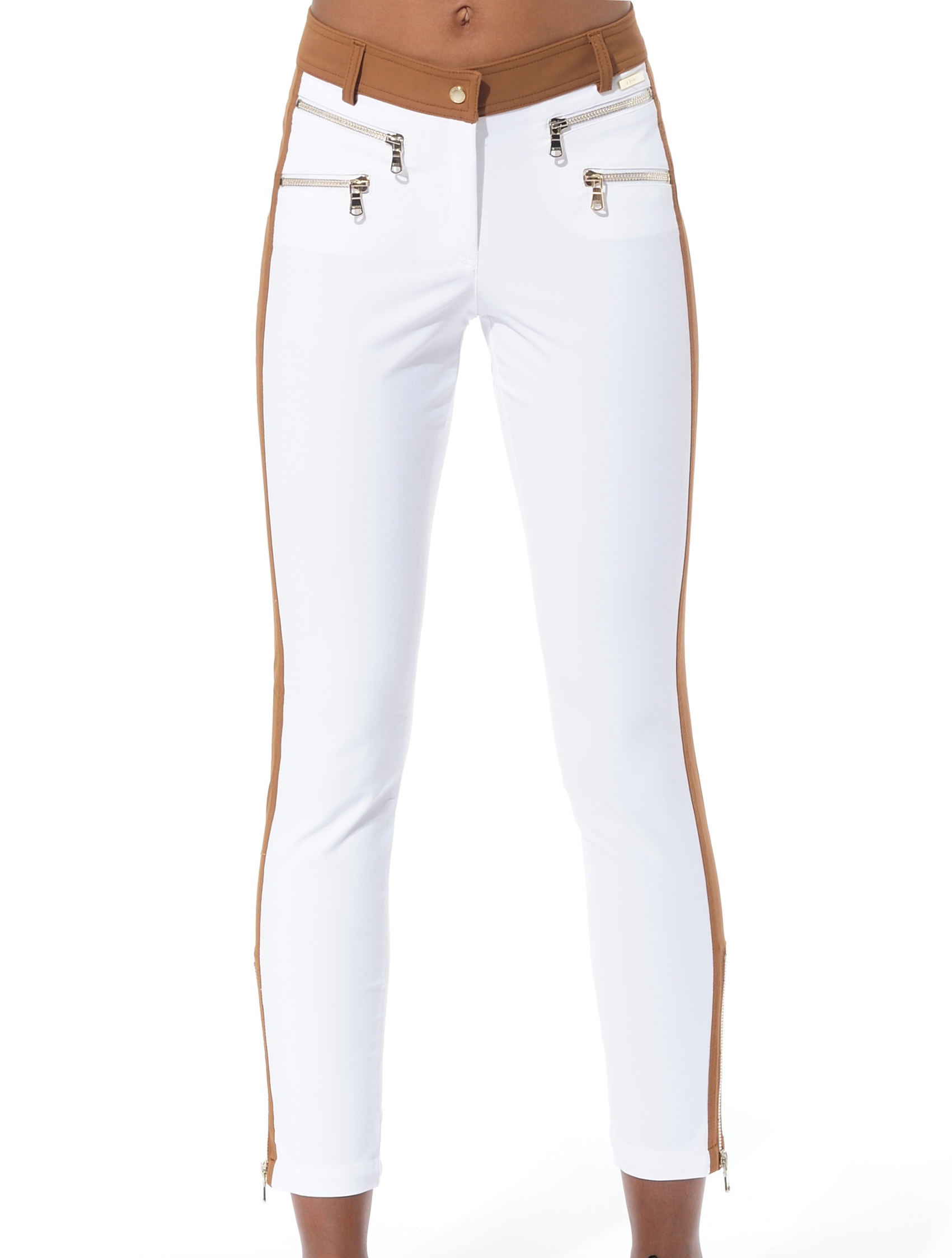 4way stretch double zip ankle pants white/ocre 