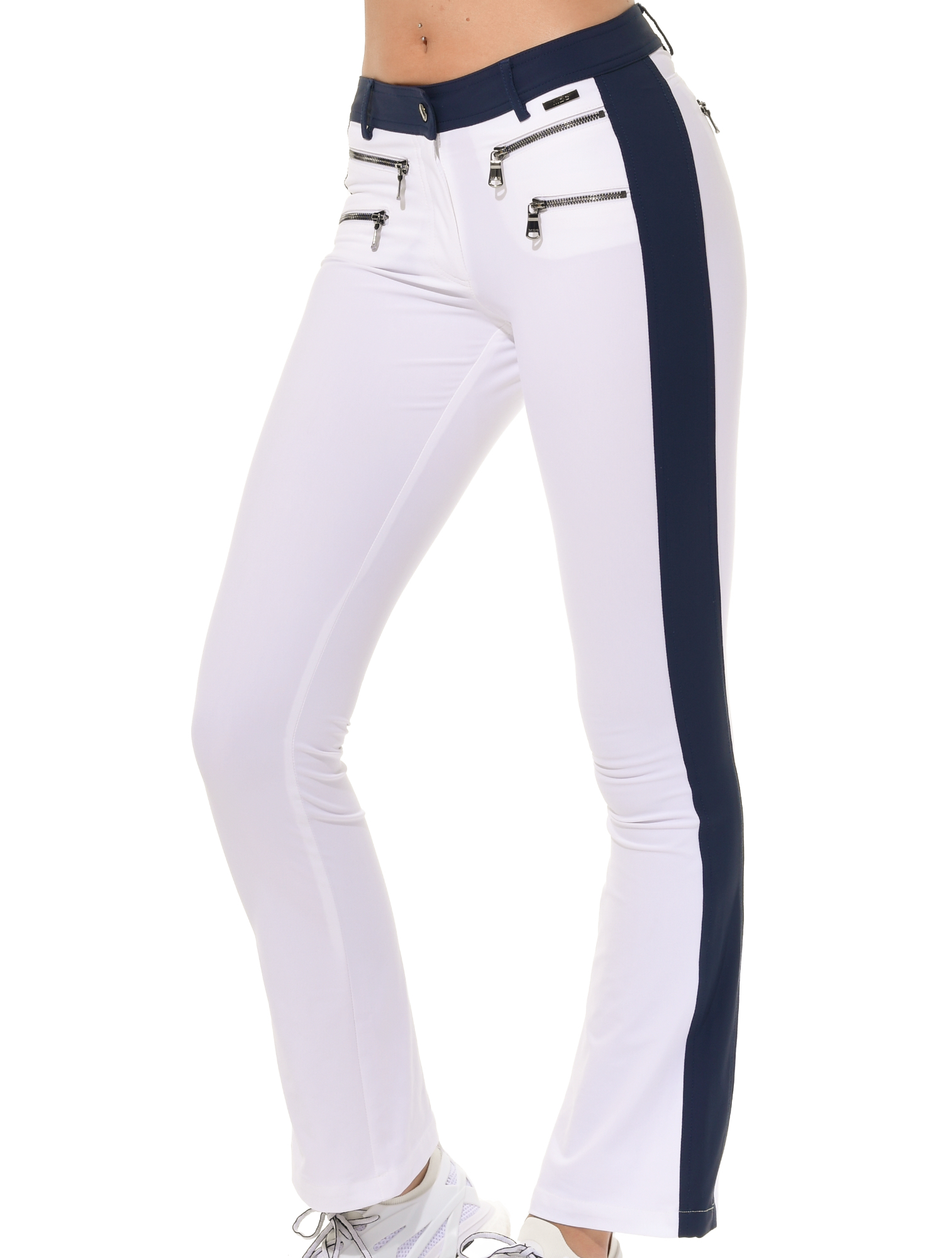 4way Stretch Double Zip Flared Pants white/navy