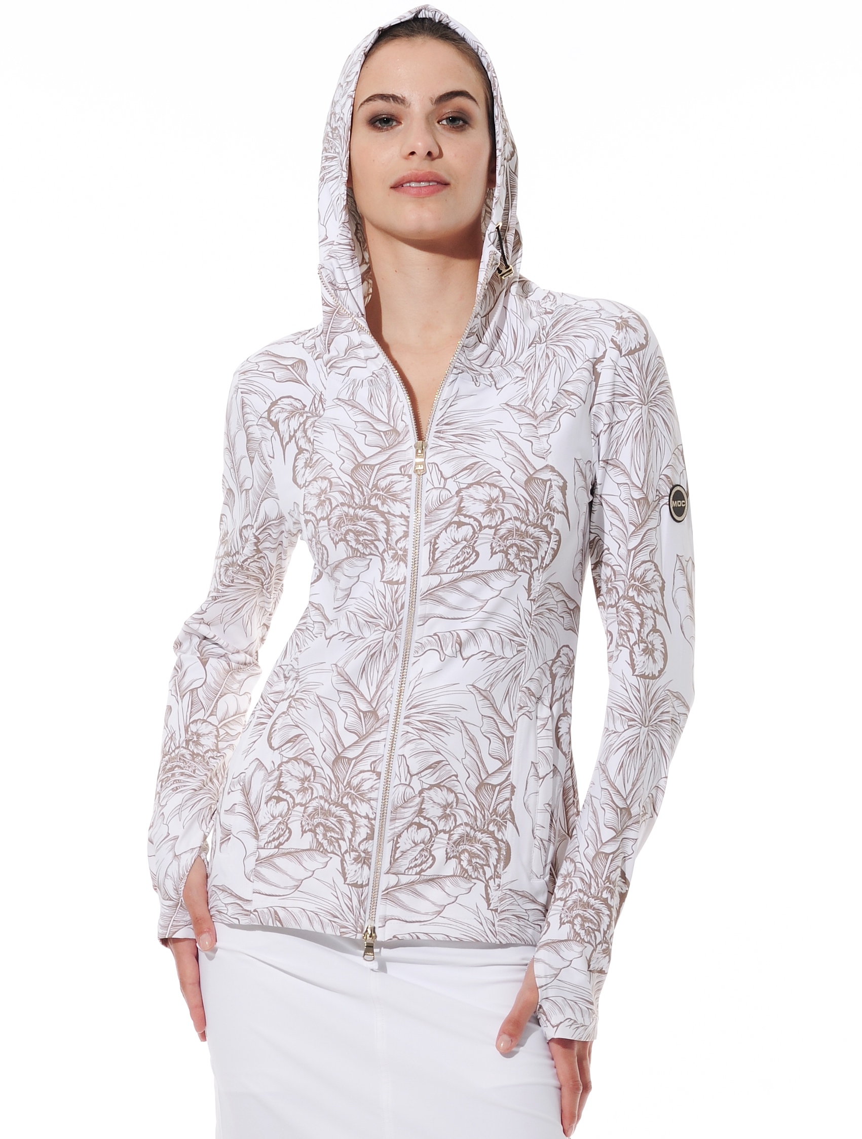 Tropical Leaves Print Hoodie taupe