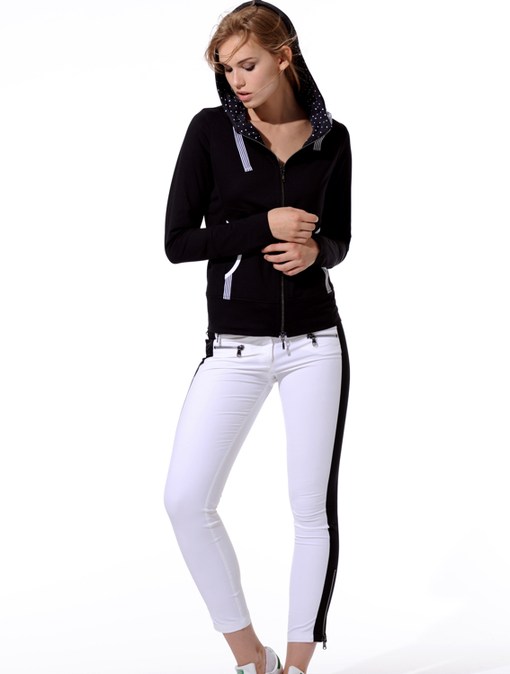 Shiny Stretch Double Zip Ankle Pants white/black