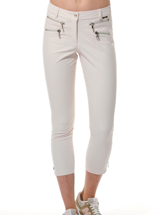 4way stretch double zip cropped pants powder 