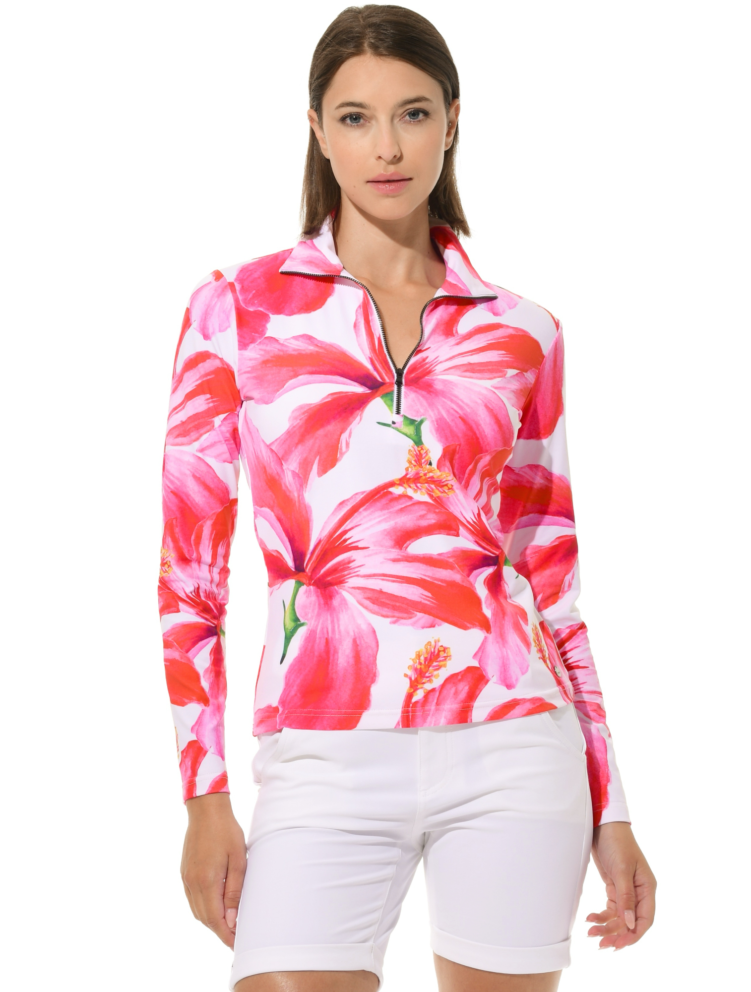 Hibiscus Print Zip Longsleeve