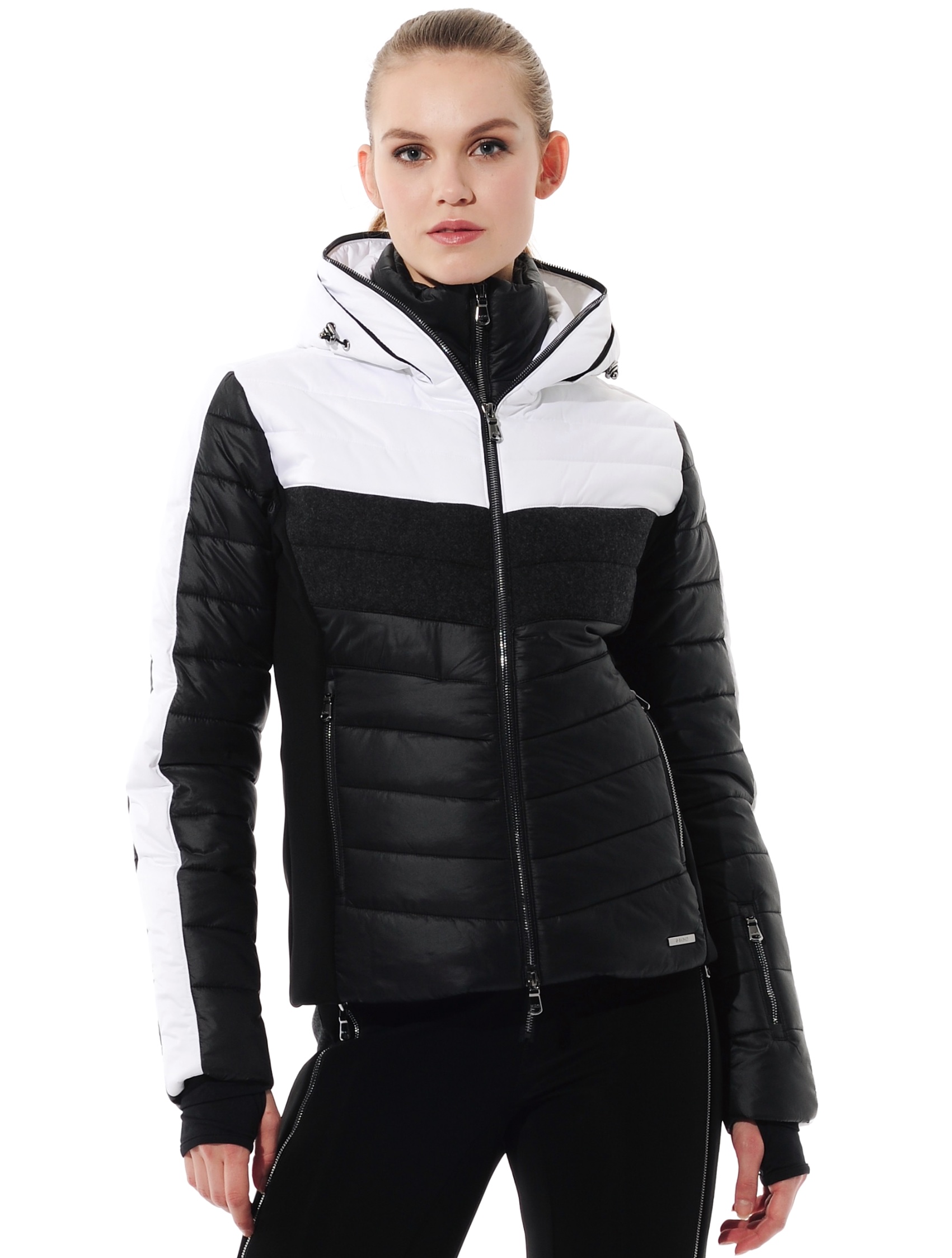 ski jacket with 4way stretch side panels black/white 