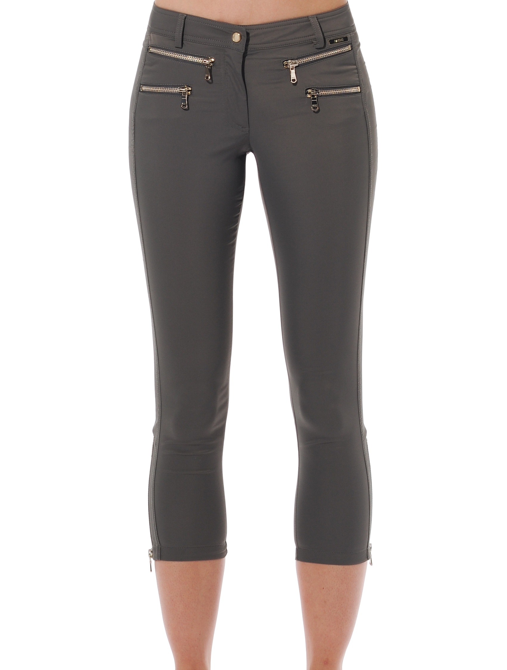 shiny stretch double zip cropped pants stone 