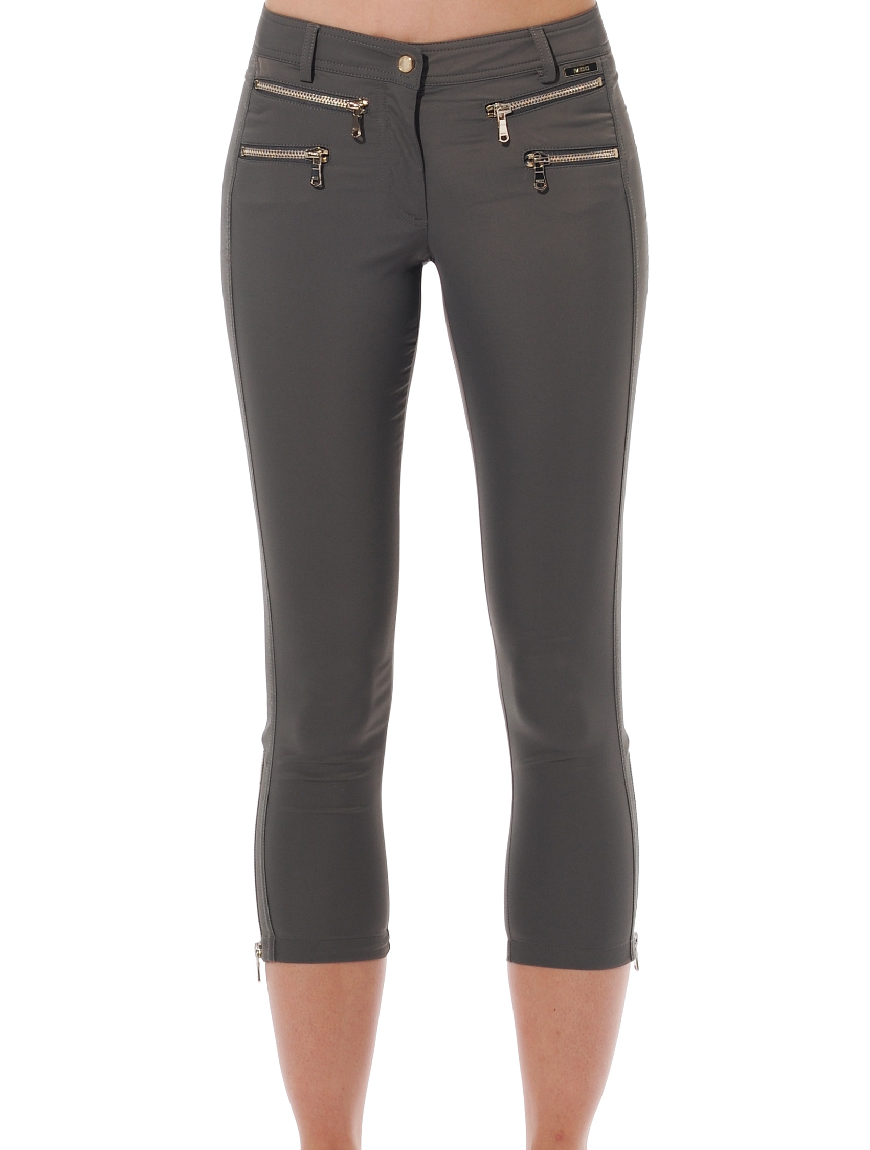 Shiny Stretch Double Zip Cropped Pants stone