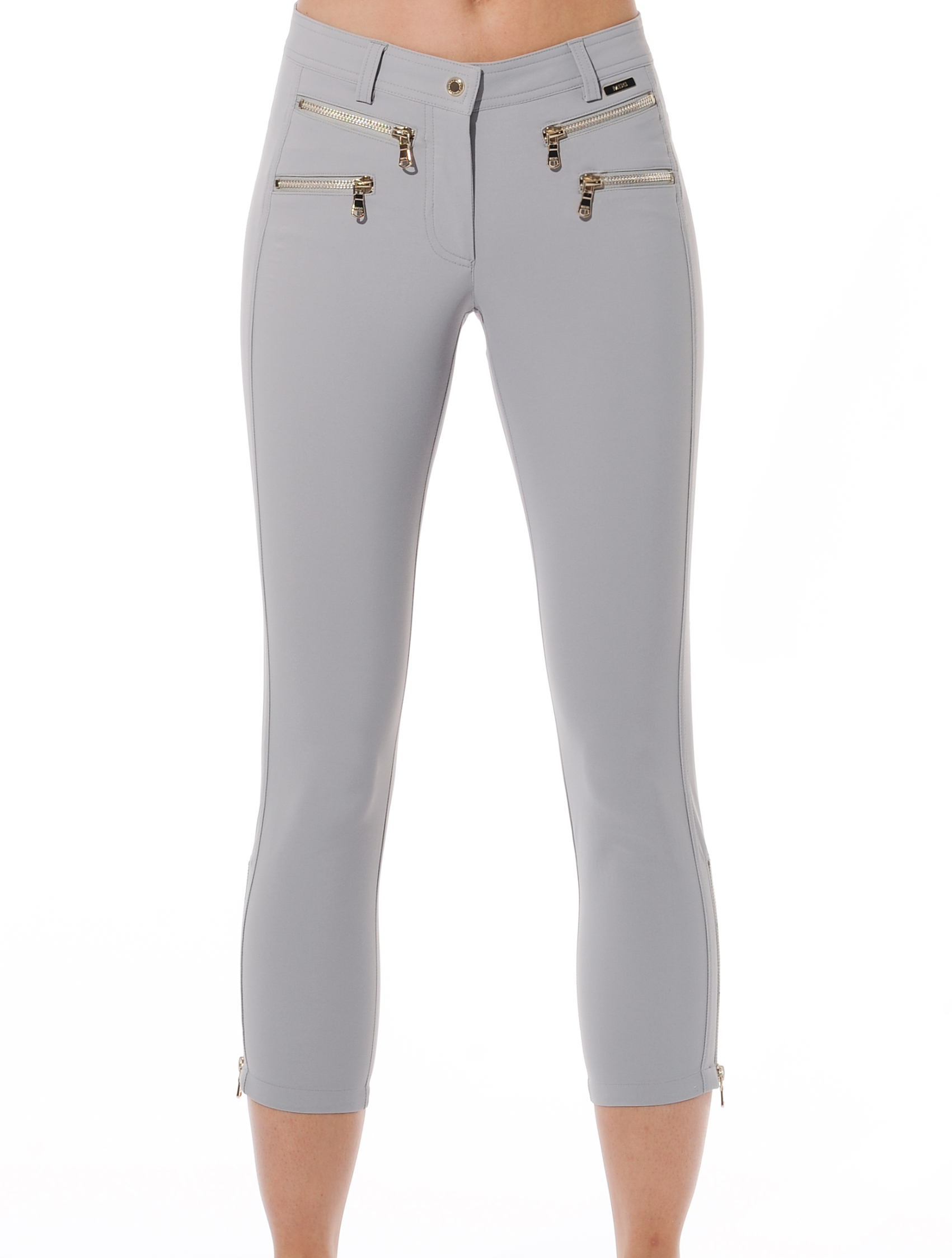 4way stretch double zip cropped pants grey 