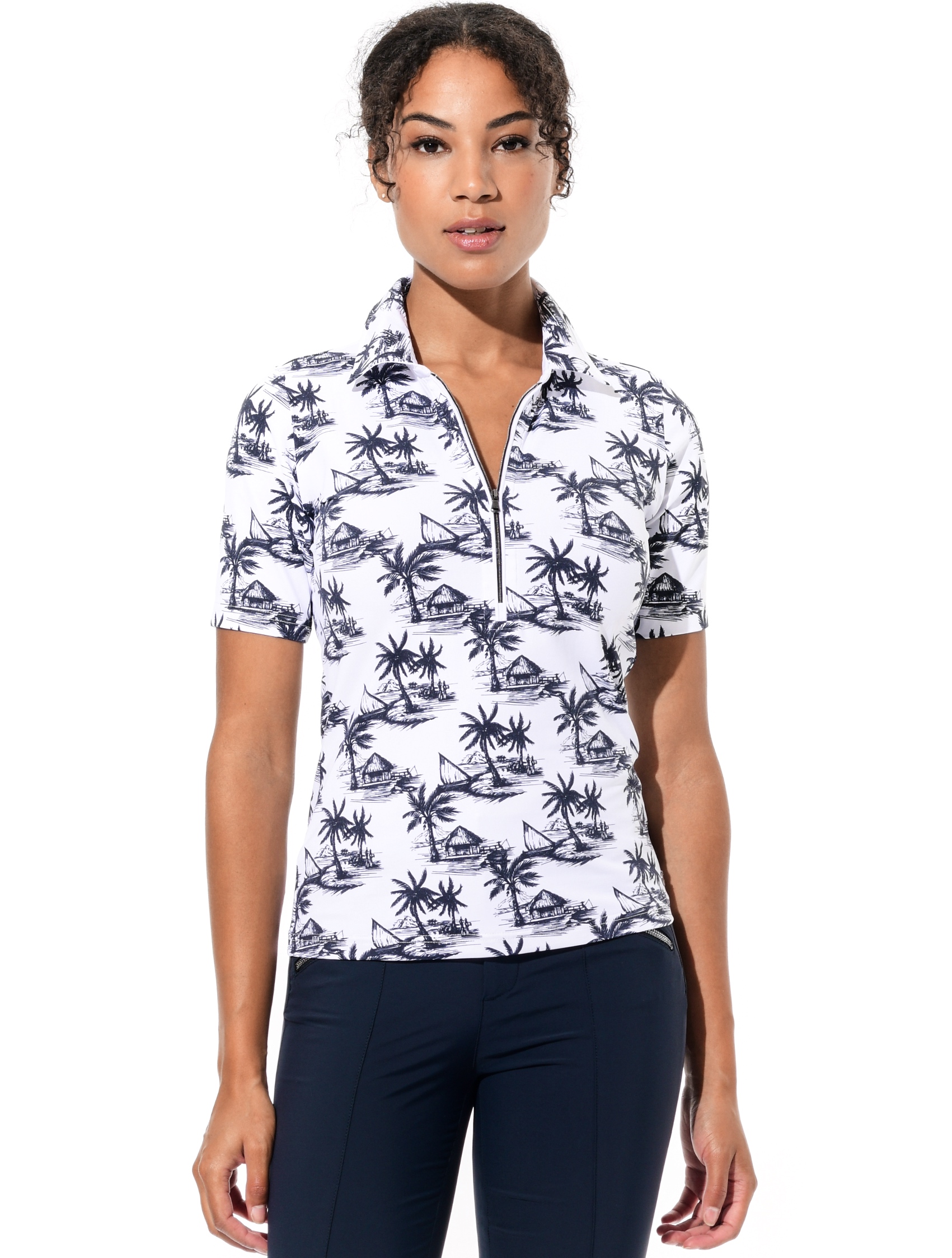 Seaside Print Zip Polo night blue