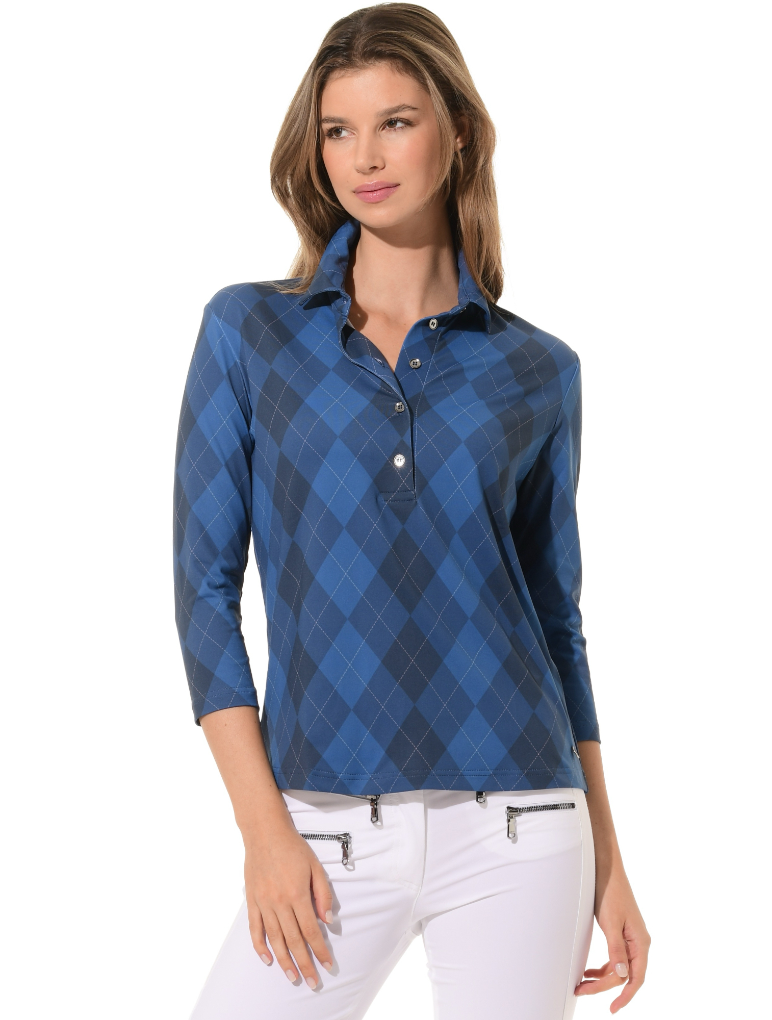 Argyle Print Golf Poloshirt blue