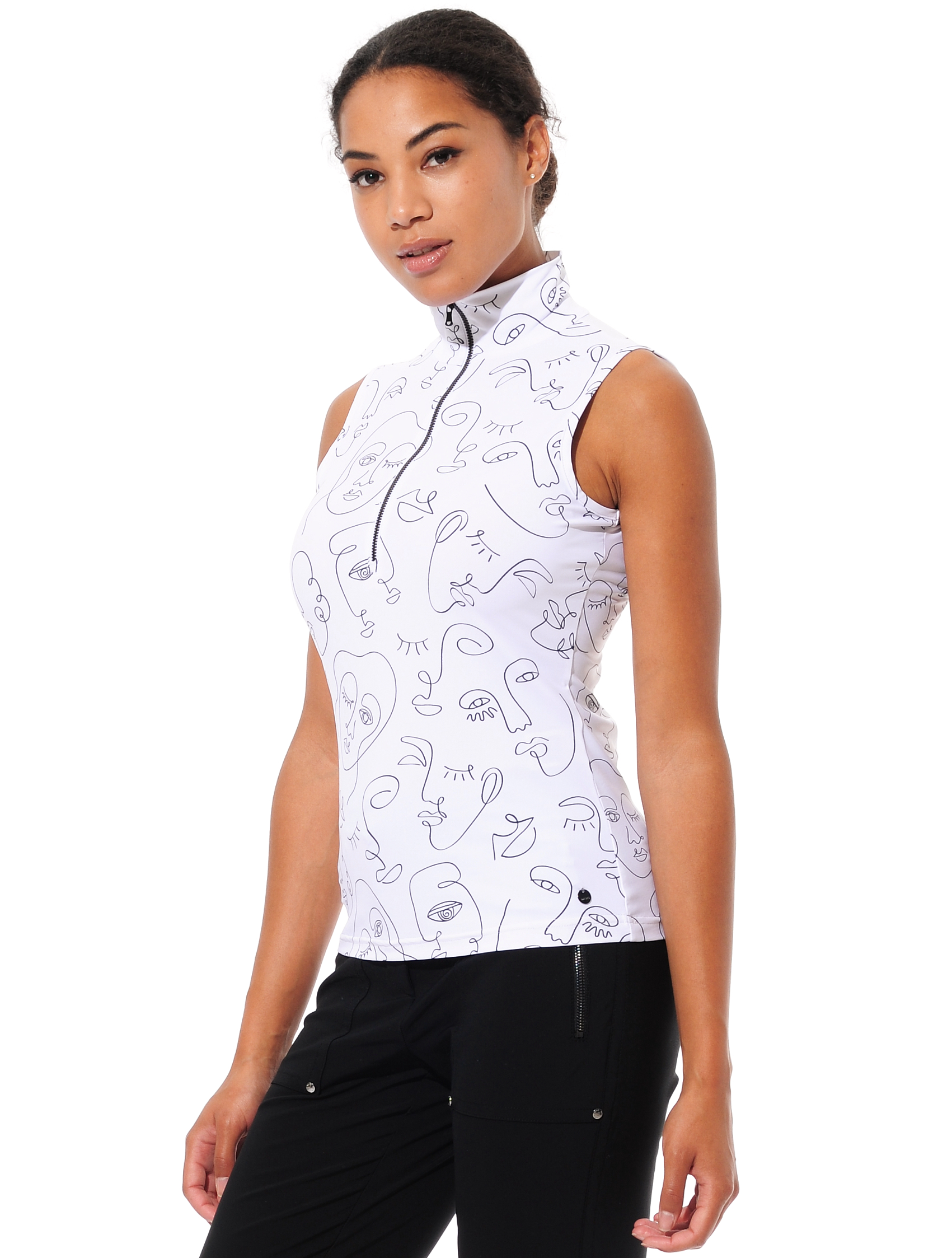 Faces print zip polo shirt black/white 