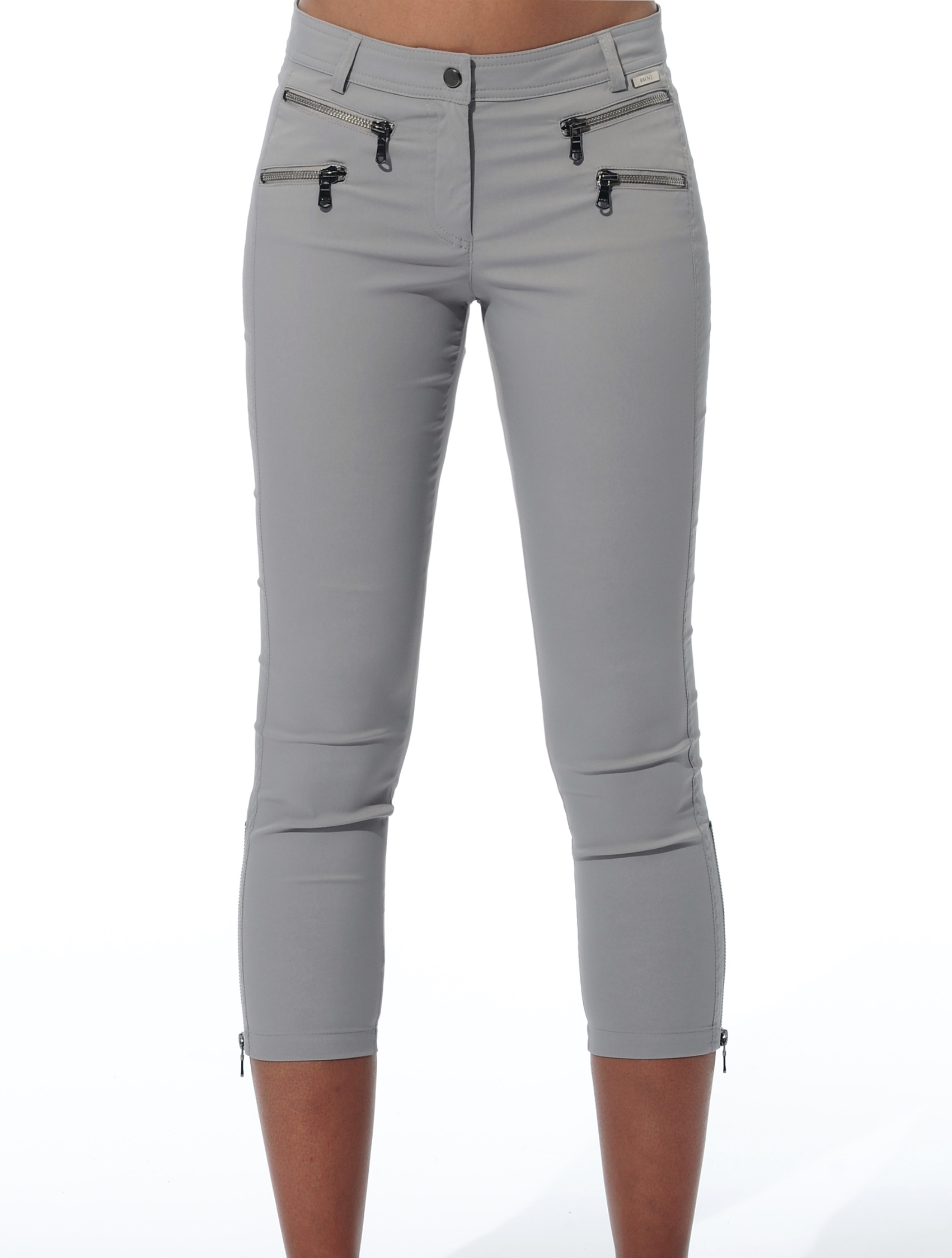 light stretch double zip cropped pants cement 