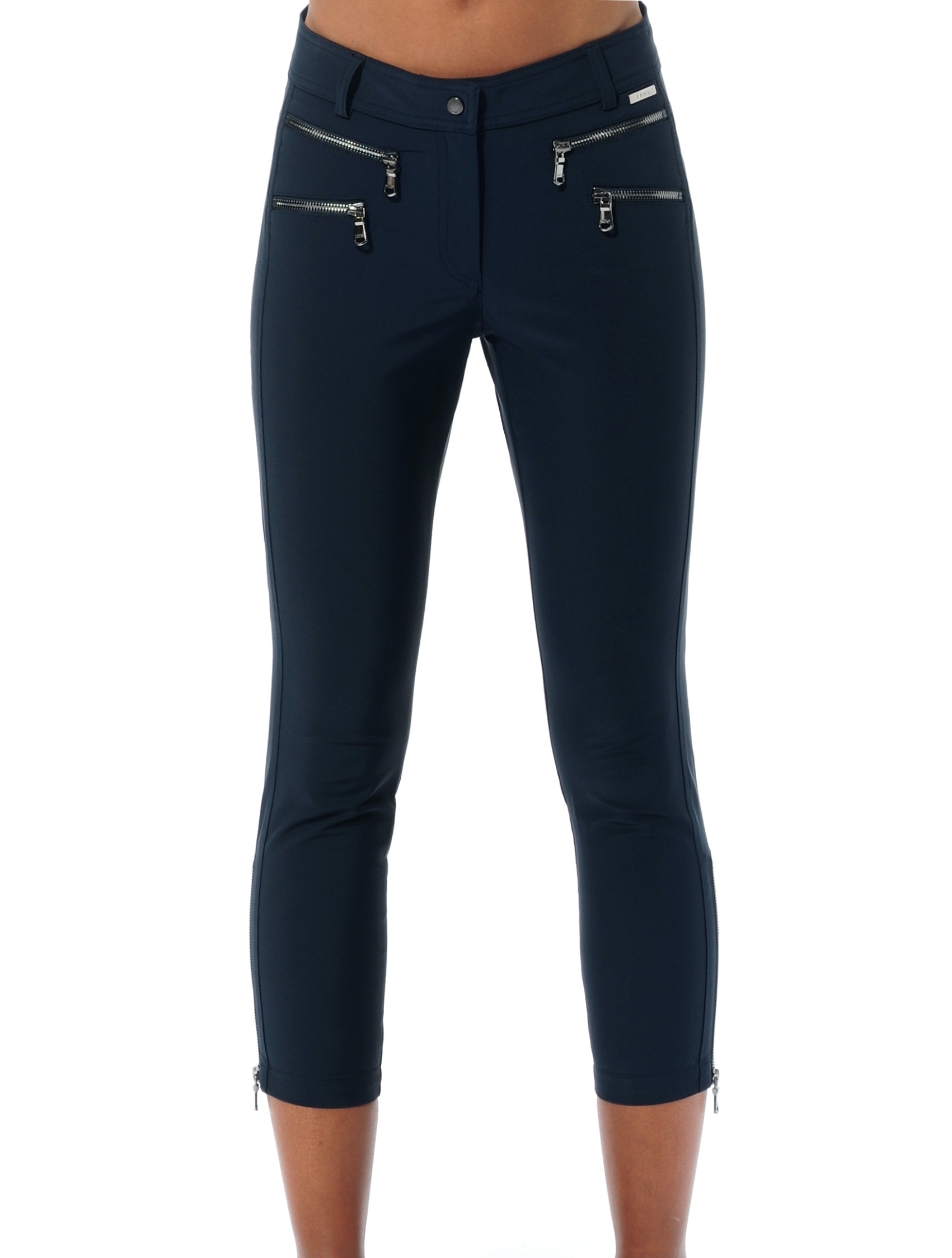 4way stretch double zip cropped pants night blue 