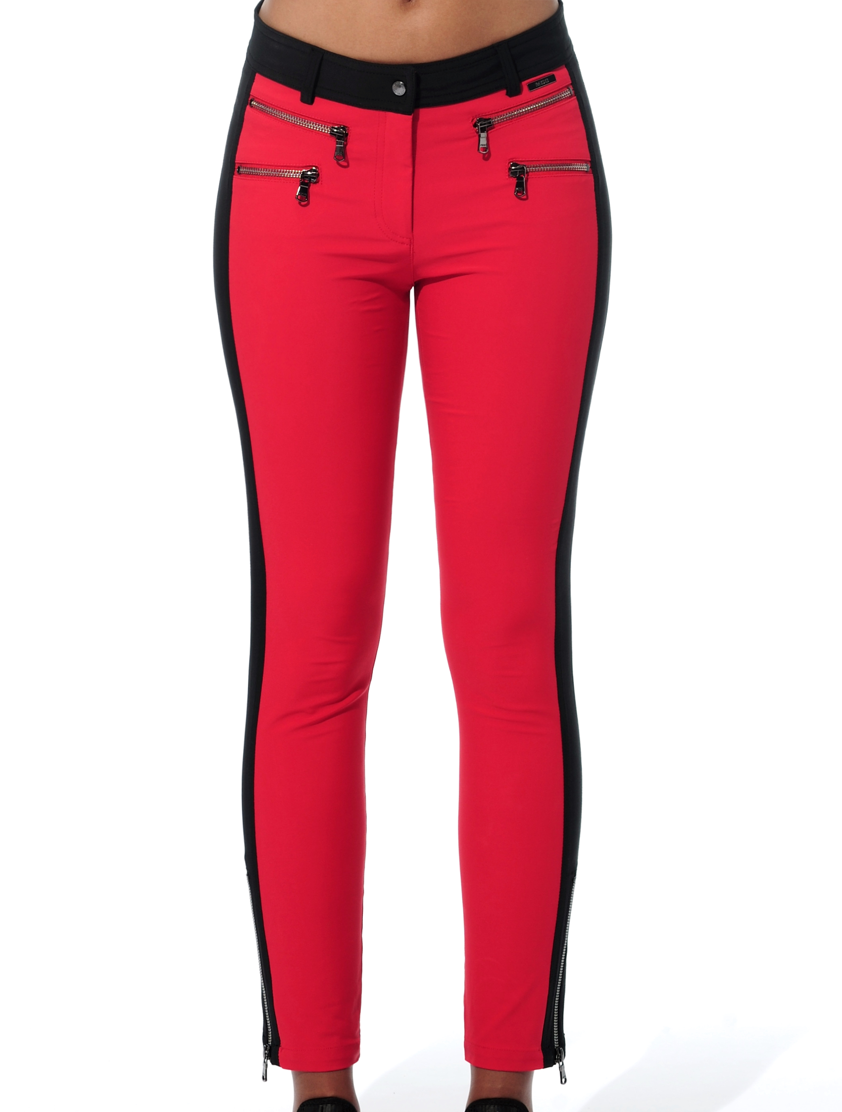4way stretch double zip ankle pants red/black 