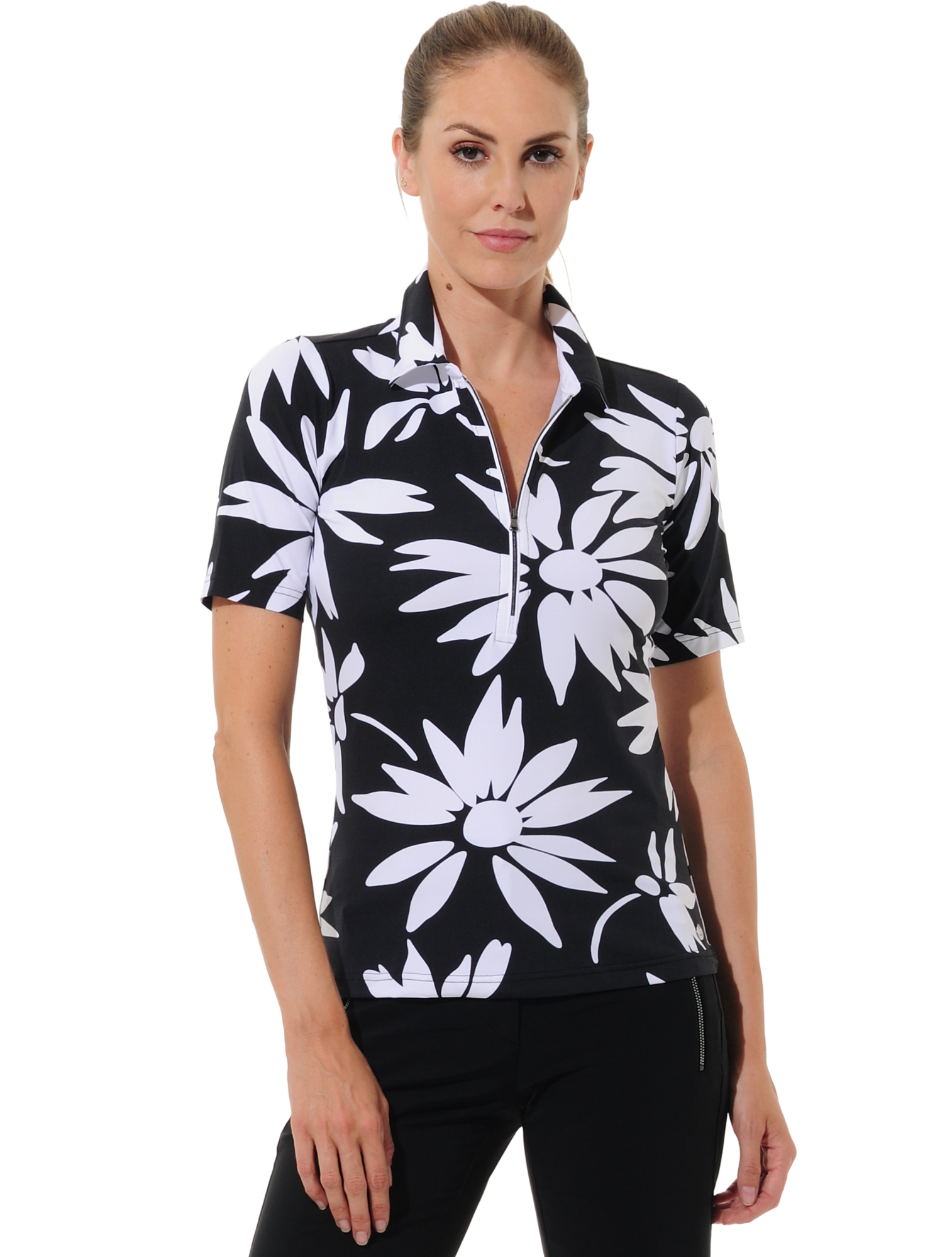 Daisies Print Golf Poloshirt black/white