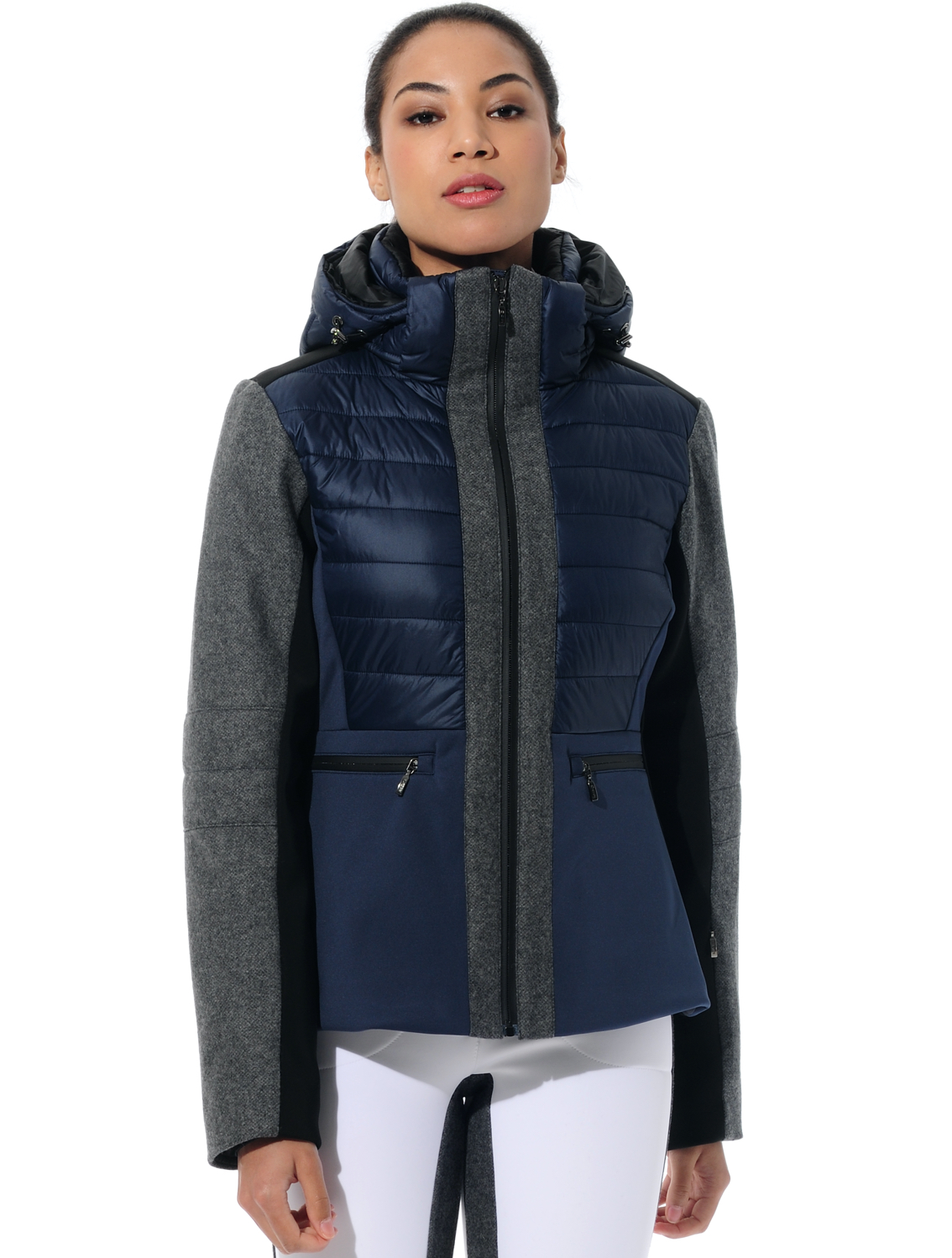 stretch ski jacket with loden details navy/grey 