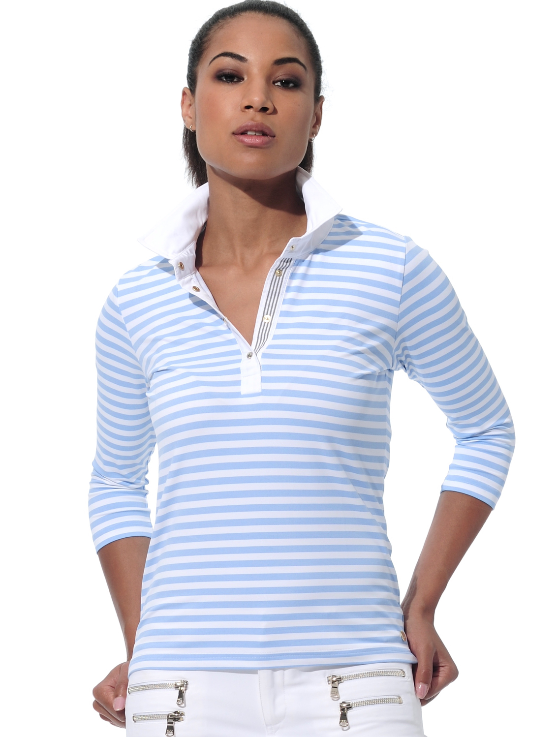 Striped print polo shirt baby blue 