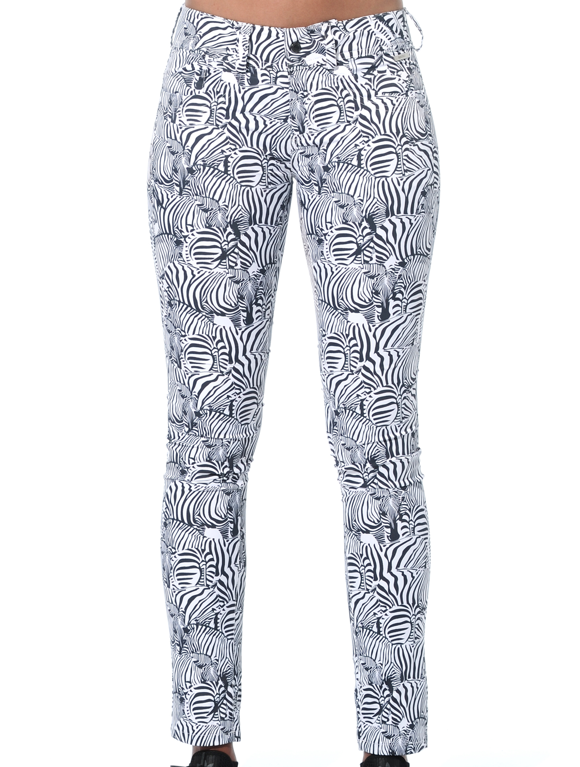 4way stretch print skinny 5pockets black/white 