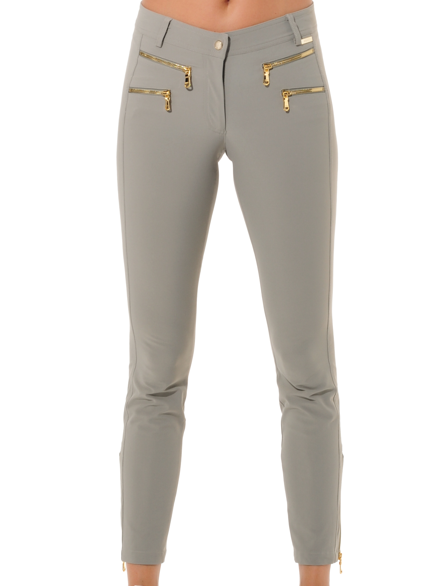 4way Stretch Shiny Gold Double Zip Ankle Pants jade