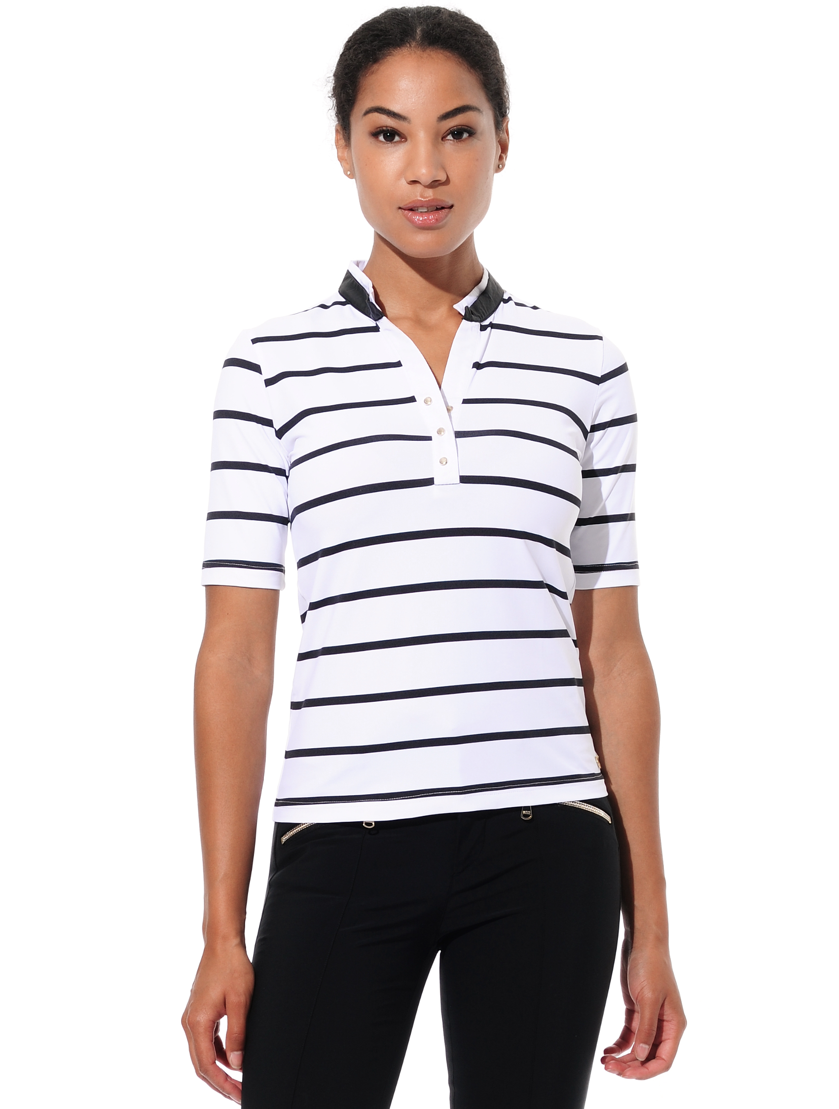 Sailor print polo shirt black/white 