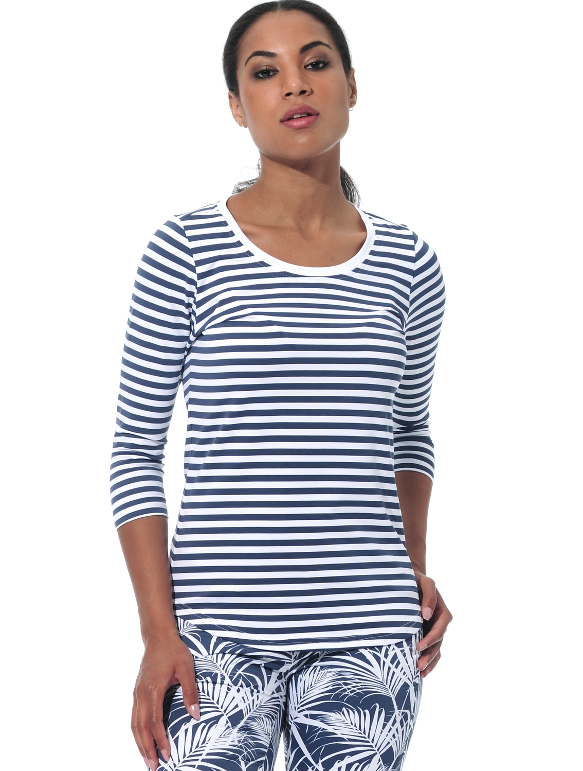 Striped print top navy 