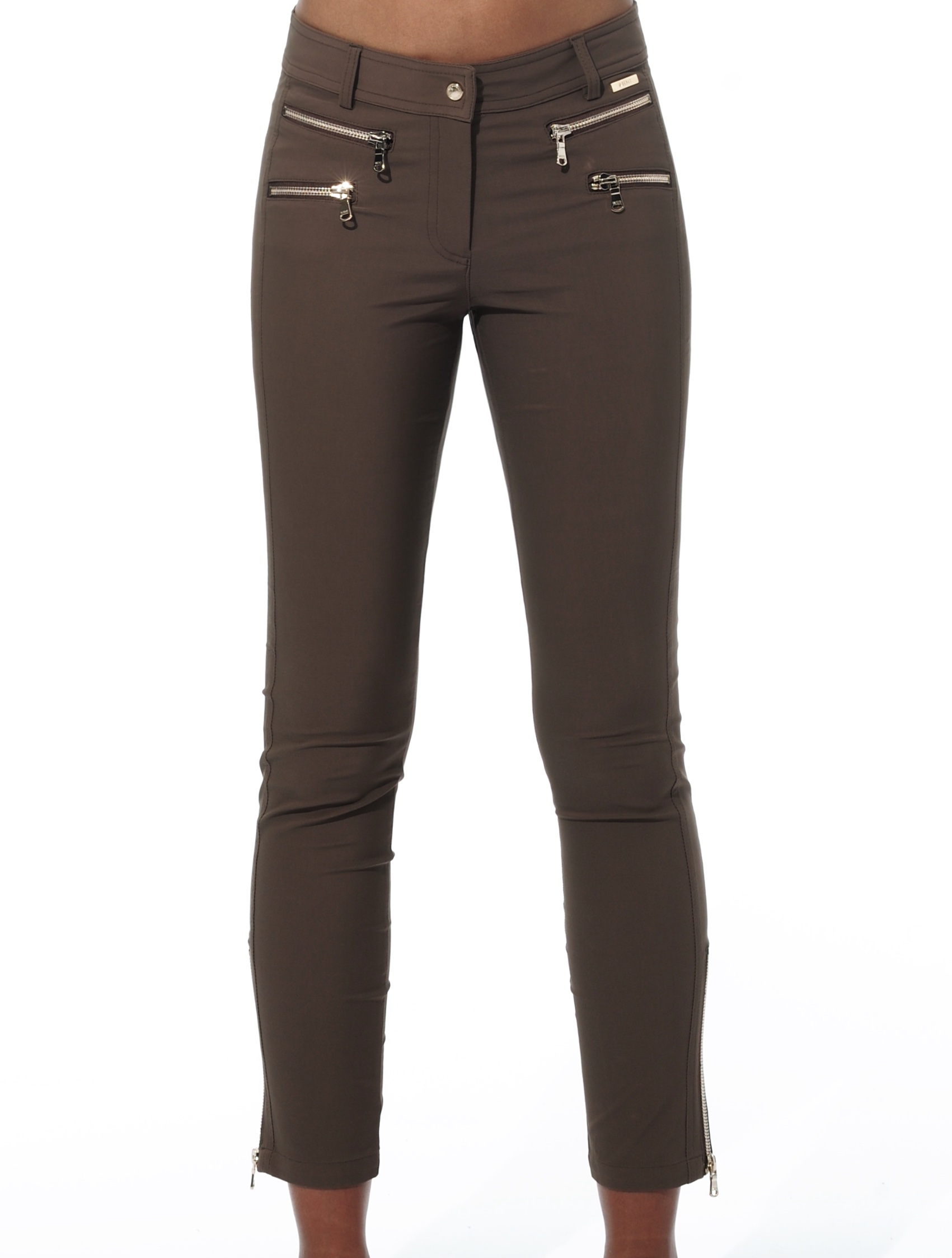 4way stretch double zip ankle pants chocolate 