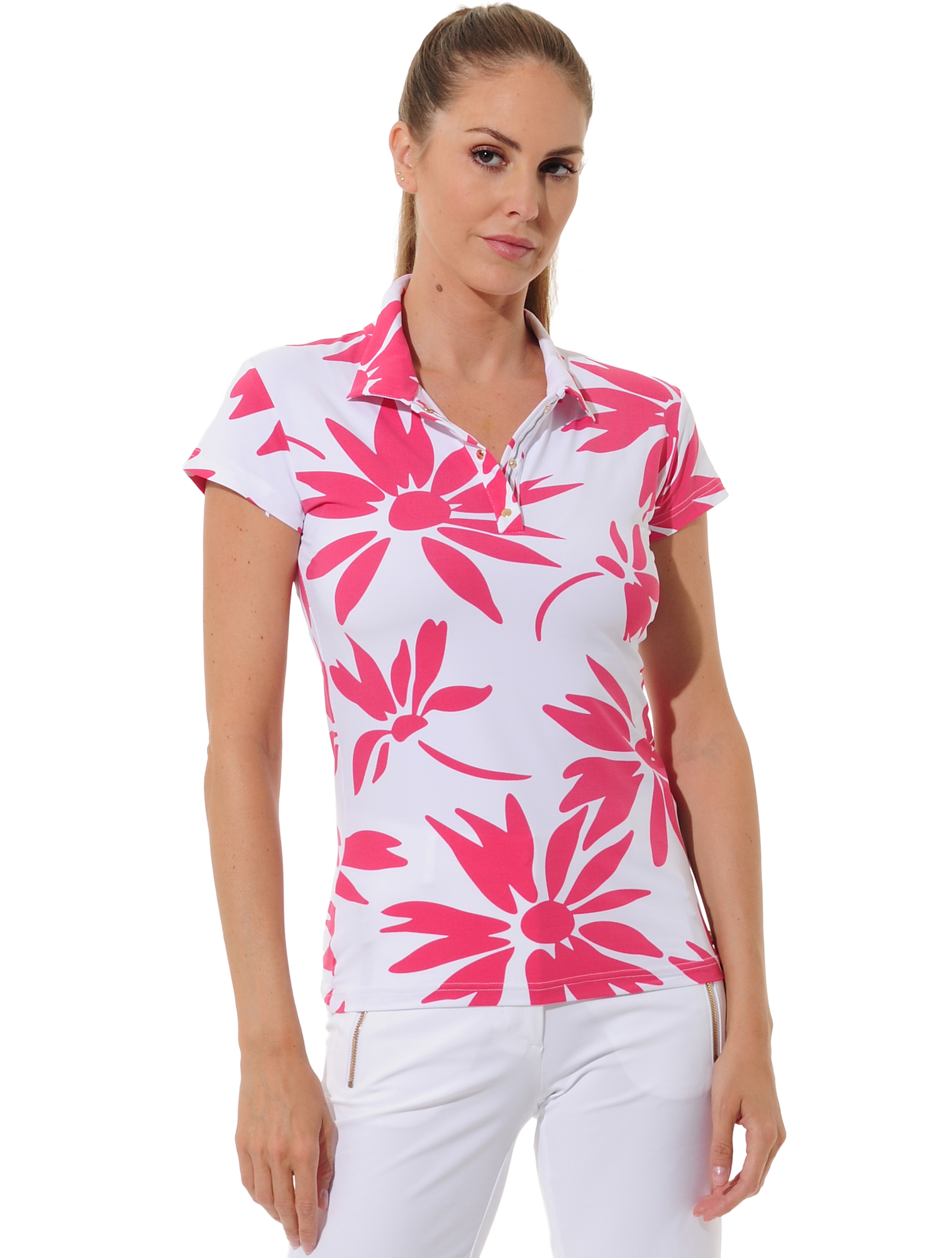 Daisies Print Golf Poloshirt flamingo