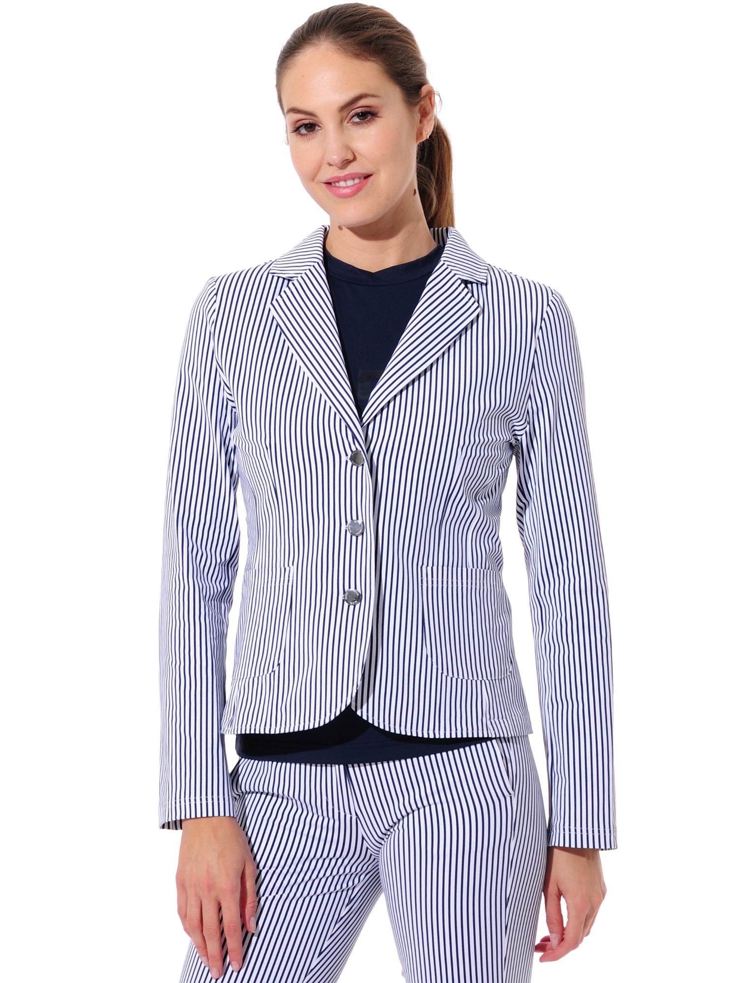 Pinstripes print blazer navy 