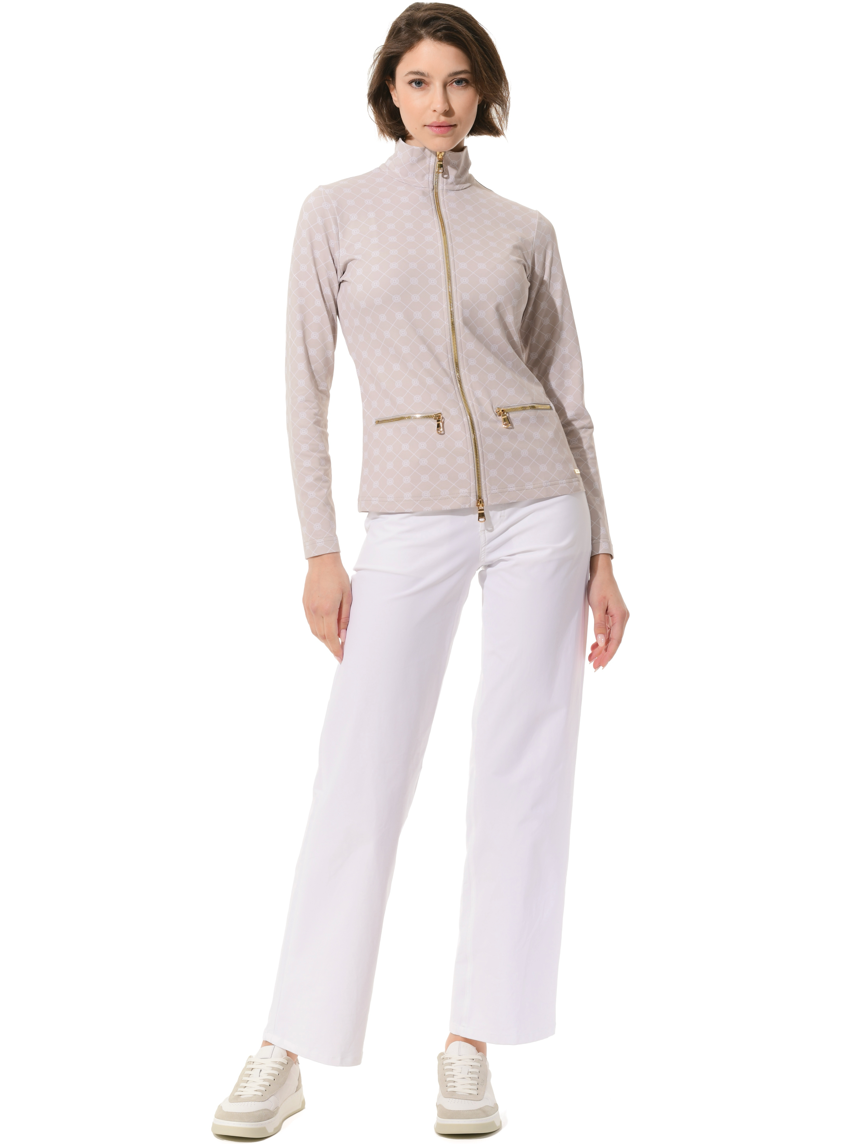 Vintage print full zip midlayer light taupe