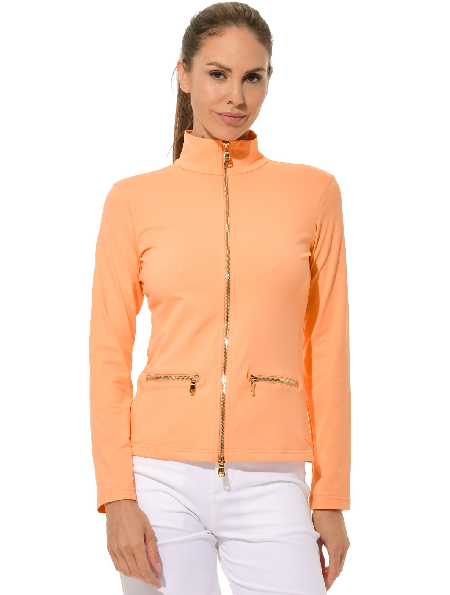 Jersey Shiny Gold Full Zip Midlayer salmon