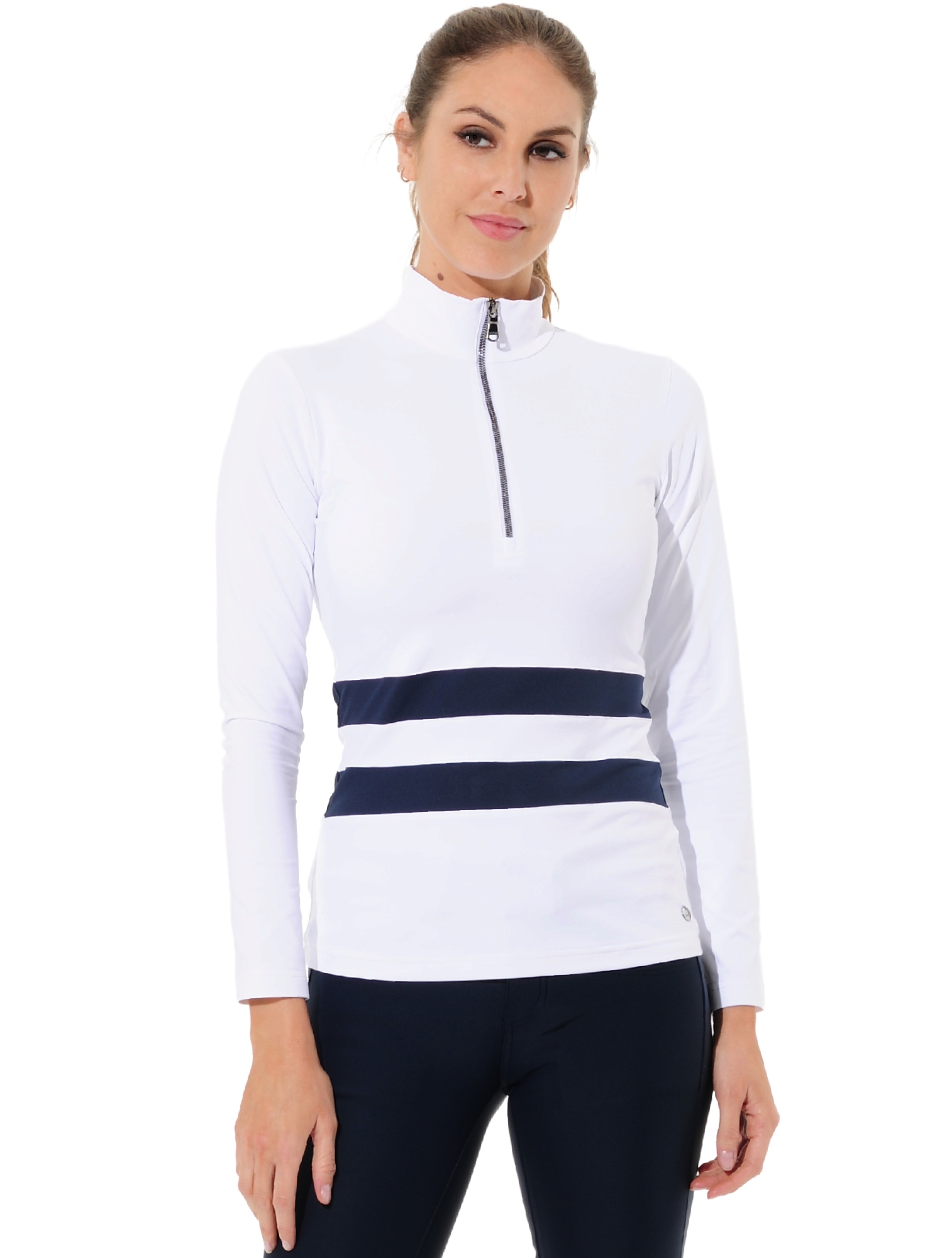 Jersey zip golf polo shirt white/navy 