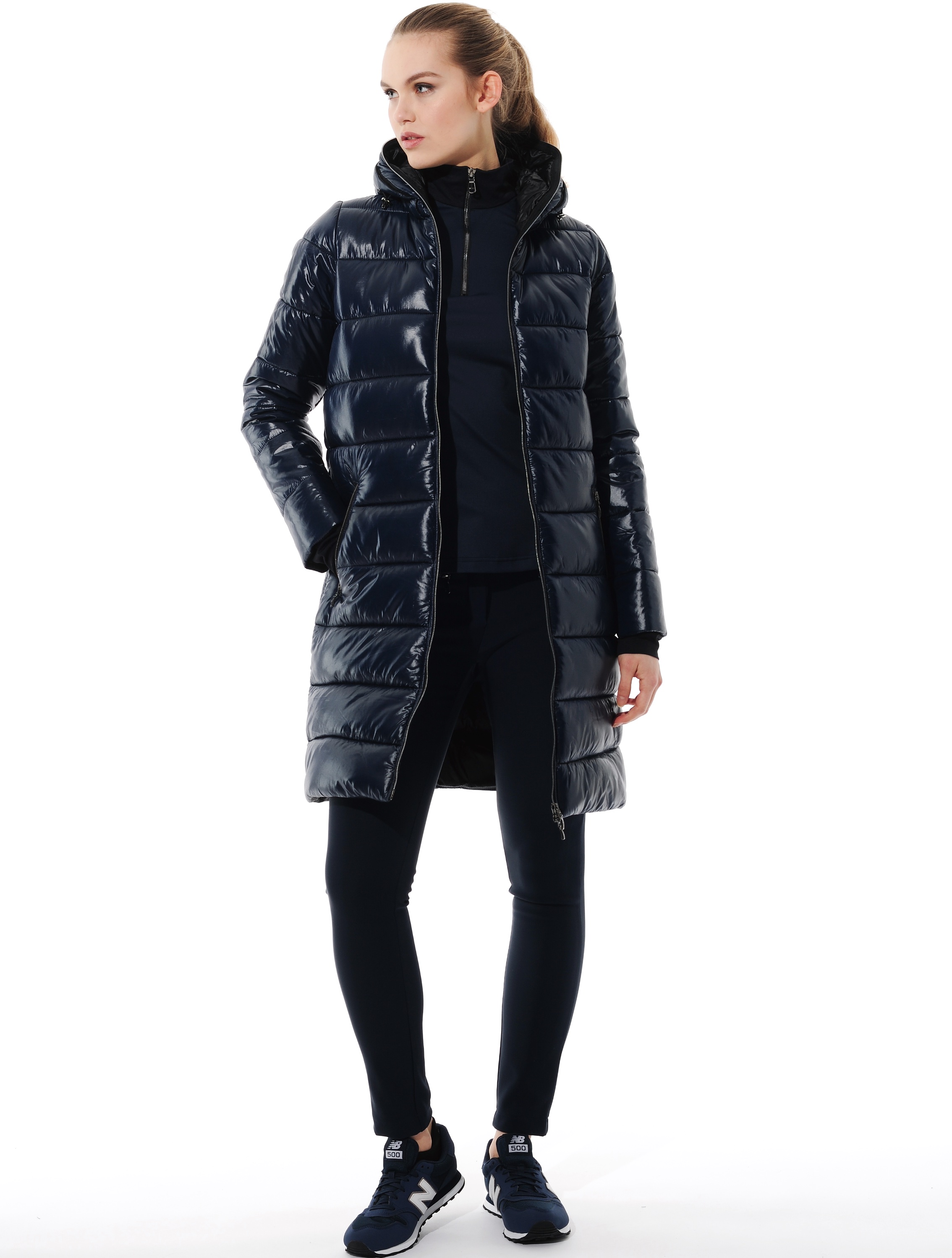 shiny puffer coat navy 